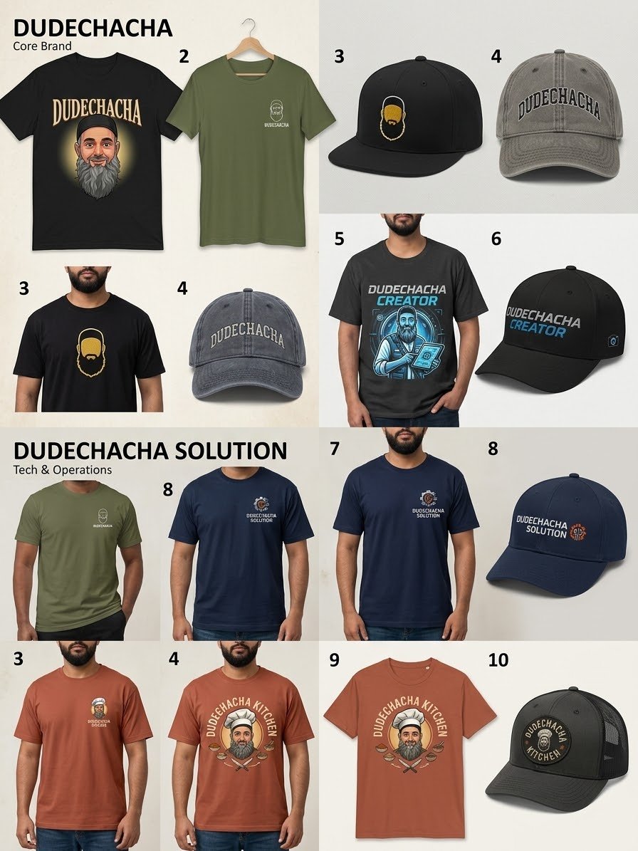 Dudechacha full merch lineup